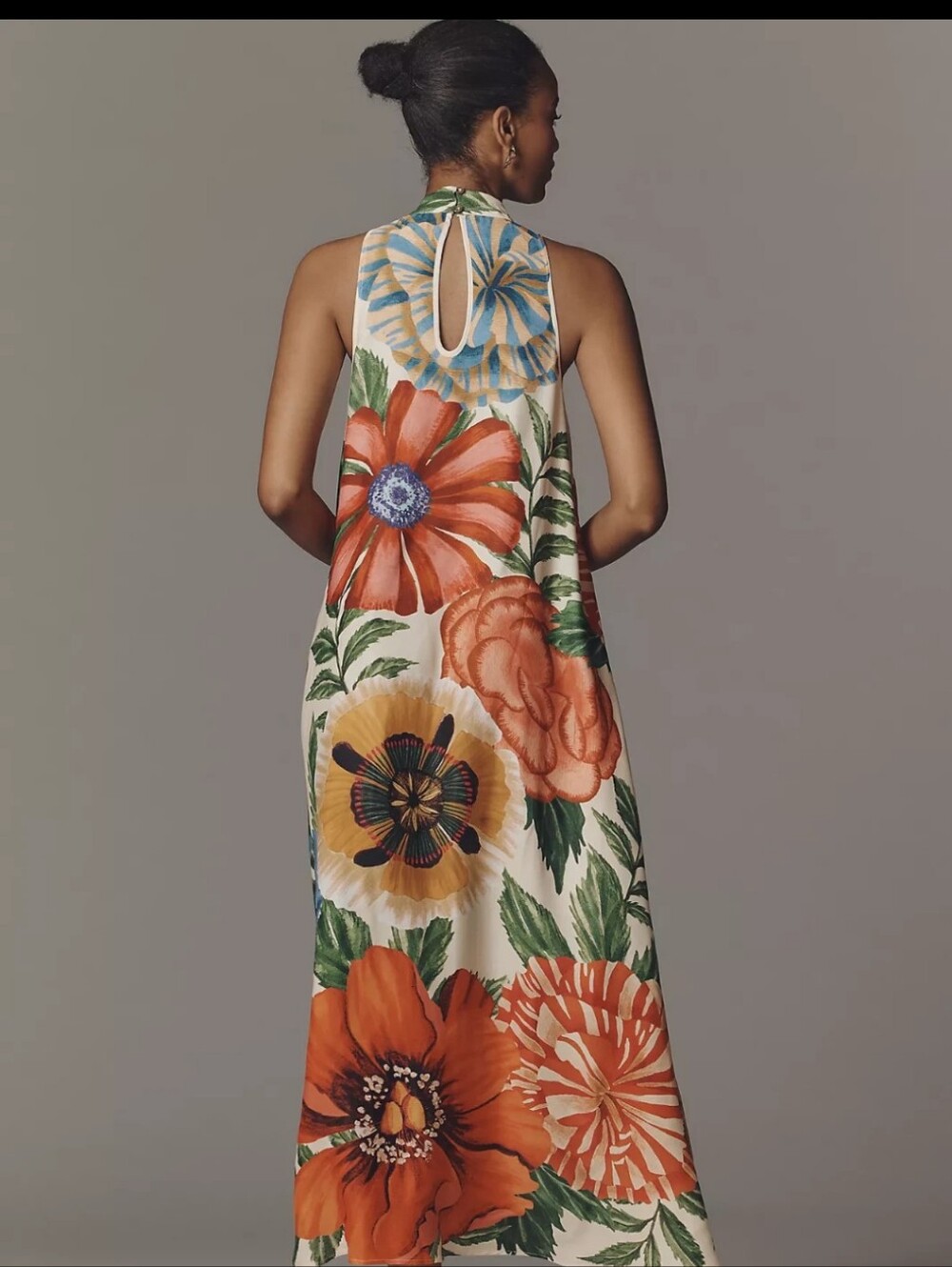Farm Rio Floral Maxi Halter Dress in Cream with Multicolor Blooms - Picture 3 of 3